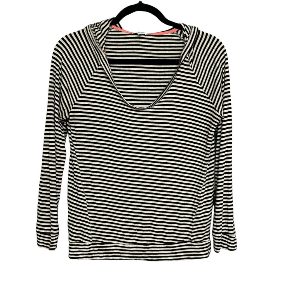 Splendid Stretchy Tan/Black Stripe Hoodie Long Sleeve Top Size M